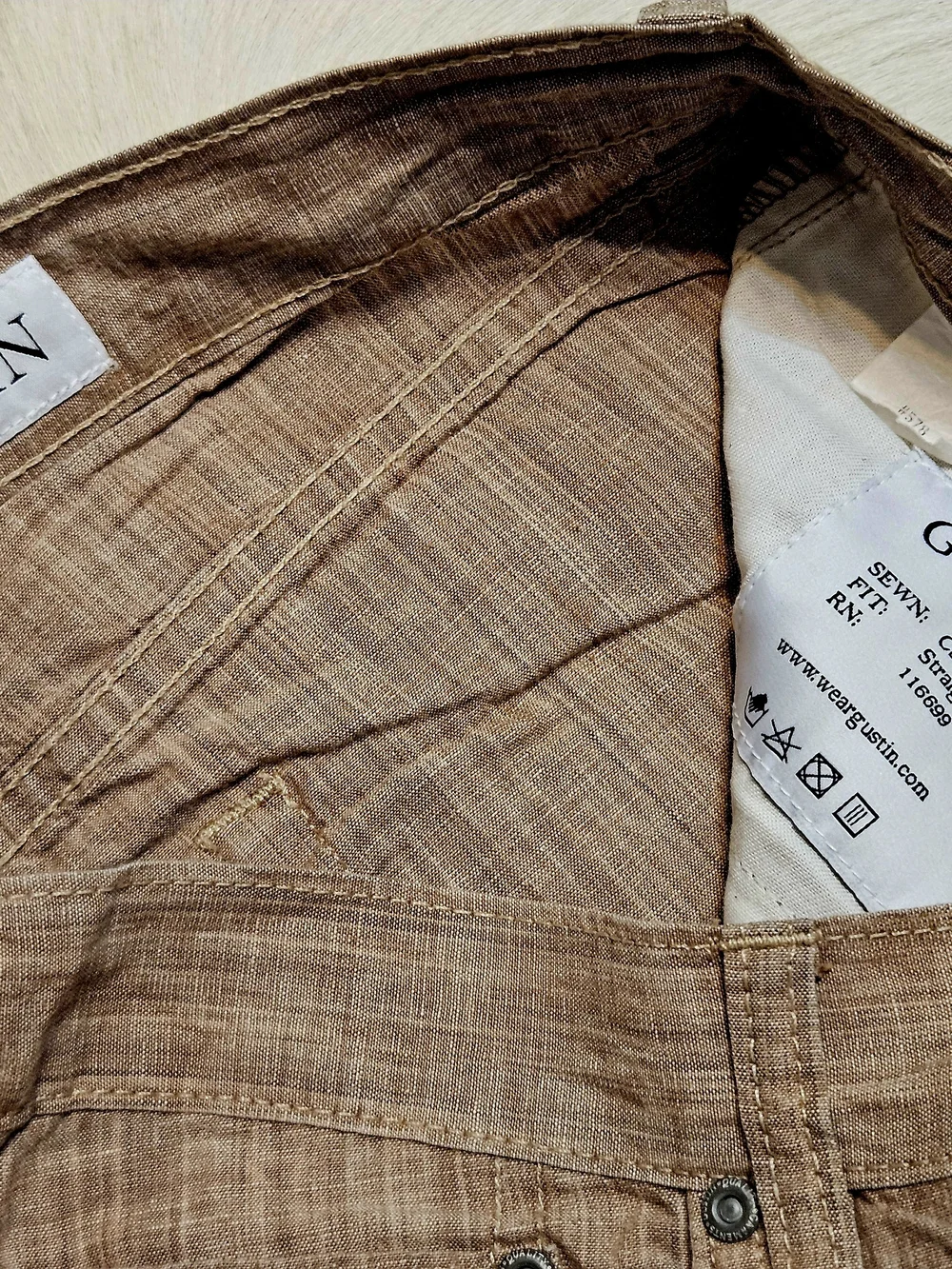 Gustin Men's Light Brown Linen-Textured Straight Pants Like New 32x34